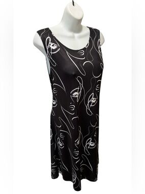 XYNC Black White Sleeveless Slinky Silky Swim Cover Sz L Lightweight Beach Pool